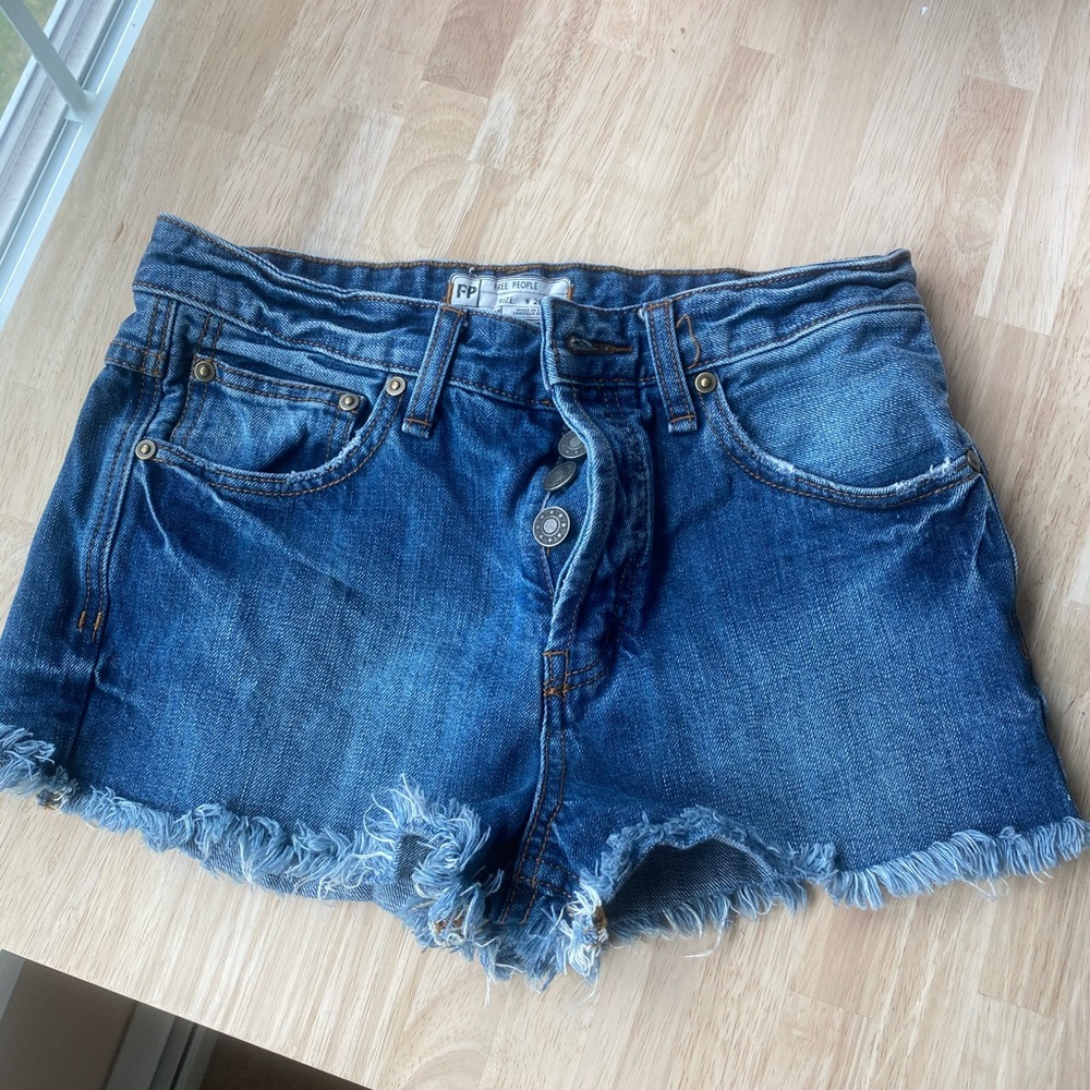Free People Denim Cuttoff Shorts Button Down